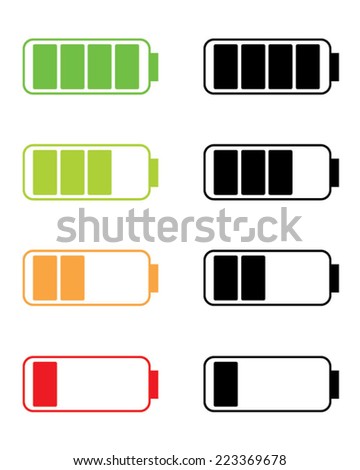 A collection of vector battery indicator level icons