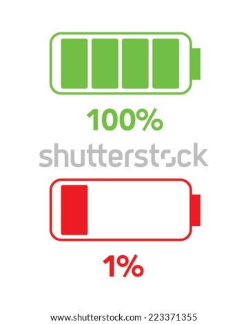 Vector battery level Indicator icons - fully charged and in need of charging