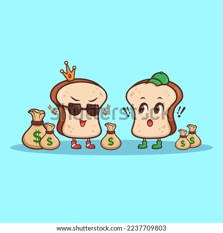 Cute adorable cartoon rich brown bread flexing money illustration for sticker icon mascot and logo