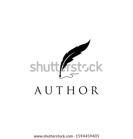 Feather quill pen icon logo design  classic stationery illustration.