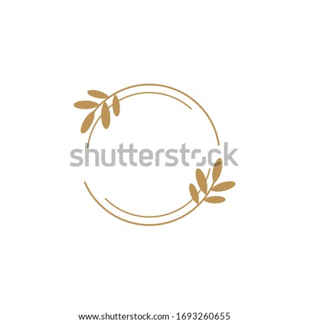 Vector floral logo template in elegant and minimal style with gold color on grey background illustration. Circle frames logos. For badges, labels, logotypes and branding business identity.