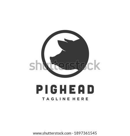 Pork head circle silhouette, meat pig restaurant and farm logo design vector icon