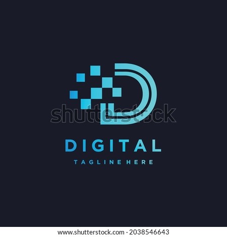 Letter initial d pixels digital logo design icon vector template