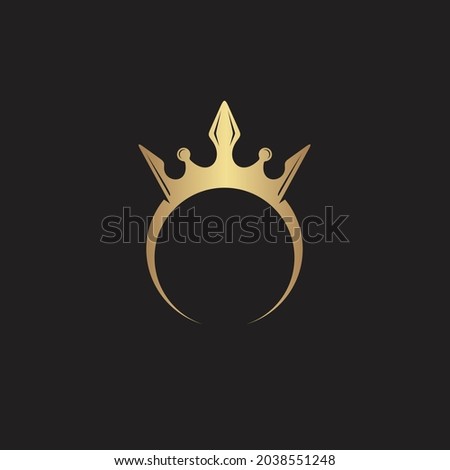 Luxury Crown Ring Diamond Jewelry Gold Logo Design Vector Icon