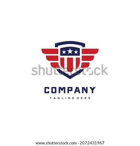 Shield Emblem Sport Team, Patriotic, USA Flag, Logo Design Icon Vector Template Illustration	