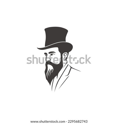 Beard Man with Victorian Top Hat for Gentleman Logo Design	