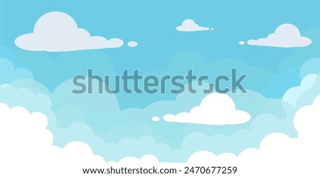 
Sky with Clouds illustration in flat style. Sky and clouds background. Cloudy vector cartoon illustration in blue color. Nature abstract wallpaper.