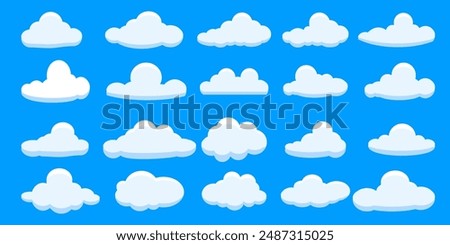 Cloud vector. Collection of white cloud illustrations. Vector set of cartoon clouds in flat design.Cloud icon set. 