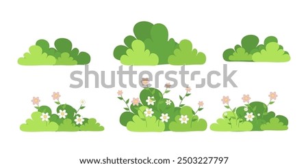 illustration green grass, collection. Nature vector illustration, land ecosystem grass. grass and flowers.