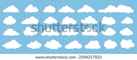 Collection of white cloud illustrations. Vector set of cartoon clouds in flat design.Cloud.Sky.