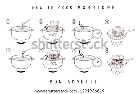 Cooking instructions. Manual for cooking porridge. Vector infographics set