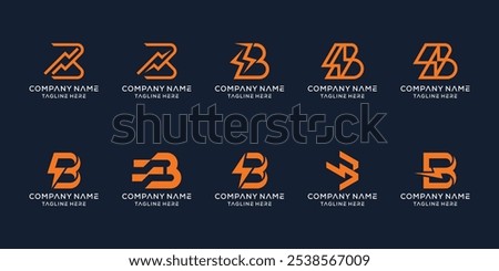 set of monogram logo with electric flash concept. initial letter b logo design vector template. 