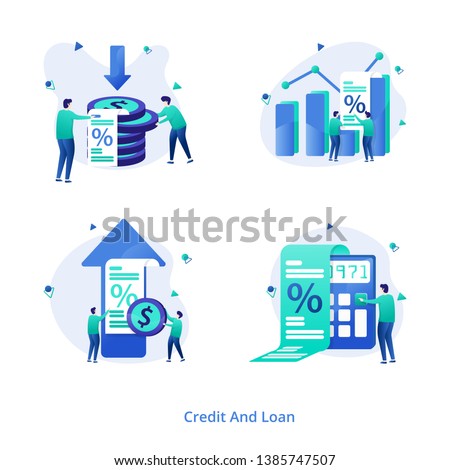 Illustration Credit And Loan vol 2 modern concept for Increase Rate, Decrease Rate, Calculate Rate, Mortgage Graph, can be used for onboarding mobile apps, web landing pages, banners, posters. vector-