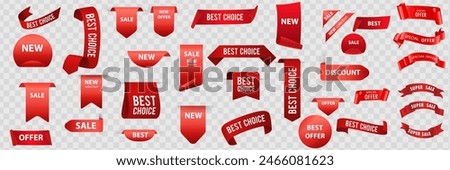 Giveaway tags or labels for social media post. Red announcement 3d banners giveaway contest ribbons.