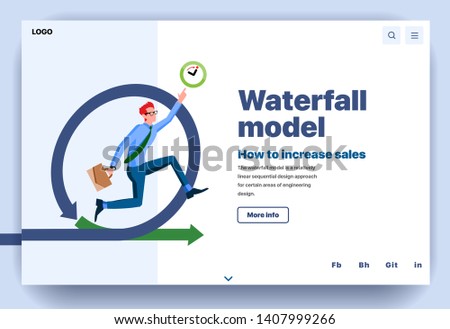 Web page flat design template for waterfall model. Business landing page life cycle methodology of how to increase sales. Modern vector illustration concept for website and mobile website development