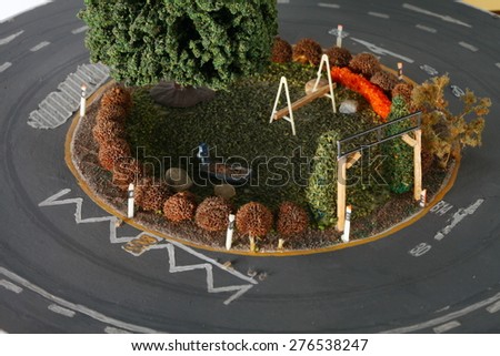 Vintage and classic style miniature model railway layout in the scene appear the park scenic represent the model railway and model making related idea concept.
