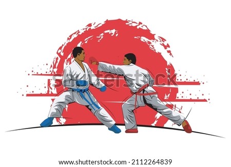 fighting training in Karate. Karate is a martial art originating from Japan. vector illustrator