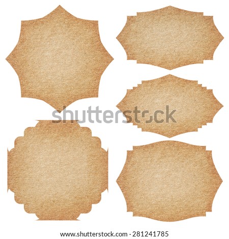 Set of recycled paper labels isolated on white background.