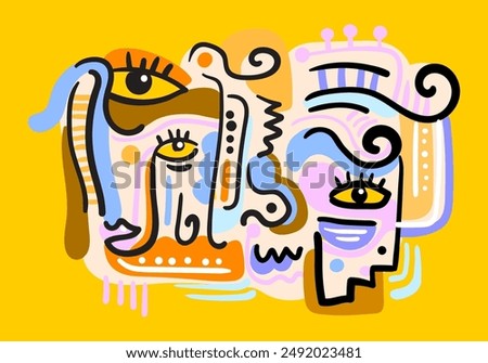 Cubism,art, ethnic ,abstract, decorative face portrait people vector illustration.