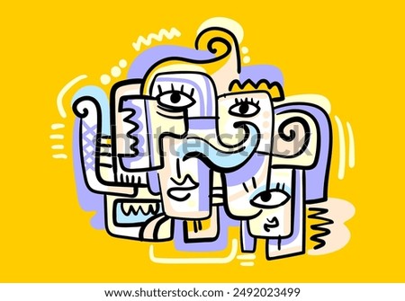 Cubism,art, ethnic ,abstract, decorative face portrait people vector illustration.