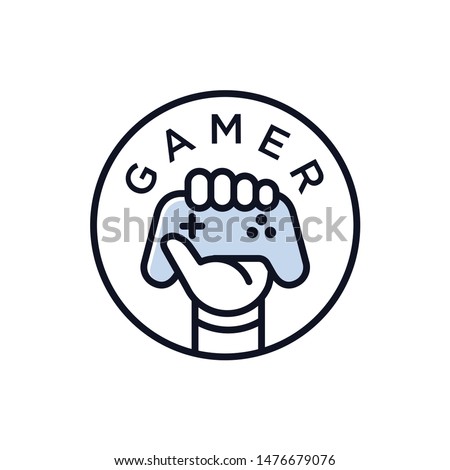 hand holding joystick for game vector icon logo design