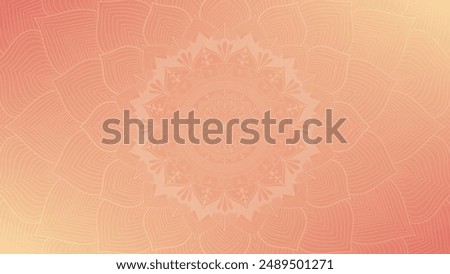 Round mandala on colorfull gradient background. Translucent mesh pattern in the form of a mandala. Mandala with floral patterns. Pastel Yoga template. Gradient background with round mandala.