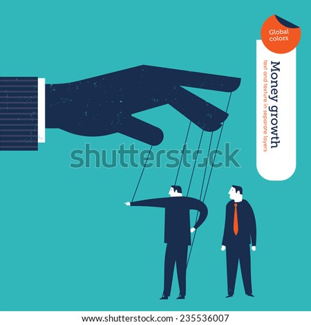 Businessman puppet showing the right way to a businessman. Vector illustration Eps10 file. Global colors. Text and Texture in separate layers.