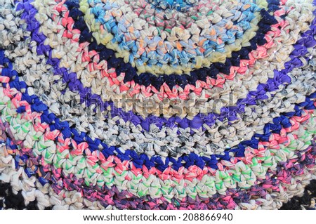 Knitted vintage handmade colorful round rug