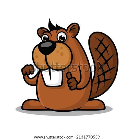 beaver cartoon design element for logo, poster, card, banner, emblem, t shirt. Vector illustration