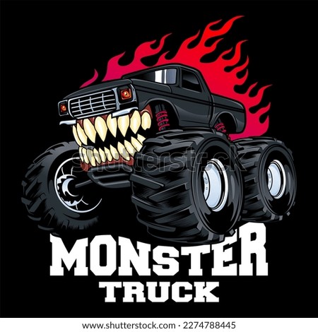 monster truck with mouth and teeth vector logo design inspiration, Design element for logo, poster, card, banner, emblem, t shirt. Vector illustration