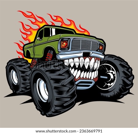 monster truck vector logo design inspiration, Design element for logo, poster, card, banner, emblem, t shirt. Vector illustration