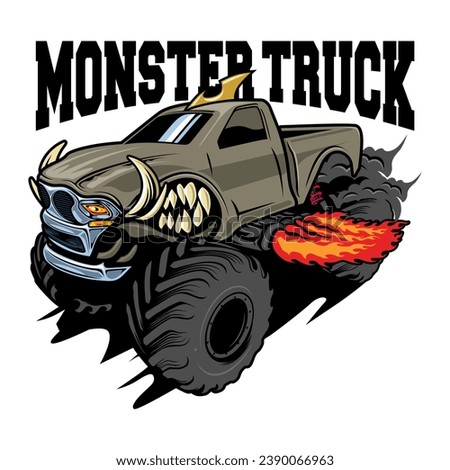 monster truck vector logo design inspiration, Design element for logo, poster, card, banner, emblem, t shirt. Vector illustration