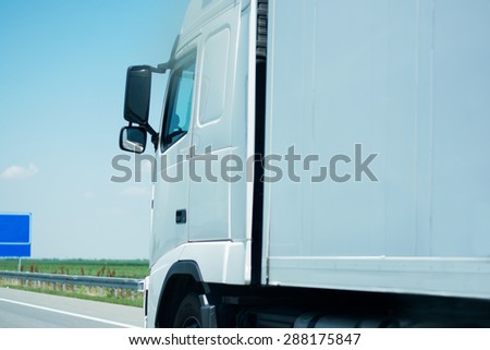 White truck for transport on the high way.