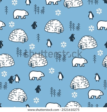 Arctic Wonderland Northern Nook Scene Wilderness. Perfect for winter-themed projects, holiday decor, children’s clothing, or stationery, this pattern brings a touch of the Arctic to any creation.