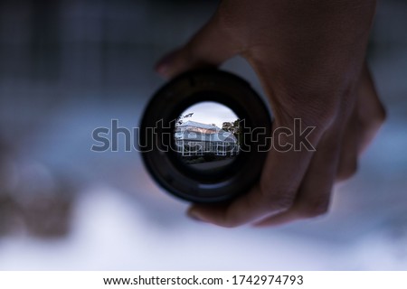 Similar – Image, Stock Photo View through a circular recess of a soccer goal to the opposite goal.