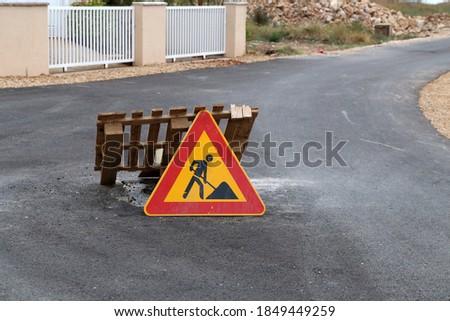 Similar – Image, Stock Photo Road sign pending reconstruction of a road bridge