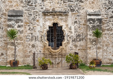 Similar – Image, Stock Photo Rose window and sculpted filigrees at the front of a gothic cathedral