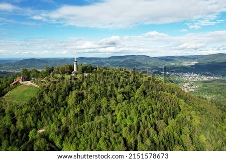 An aerial view of the Merkur Mountain and Black Forest of Baden Baden in Germany Stock foto © 