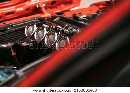 A closeup shot of the part of a car at the tunning show Stock foto © 