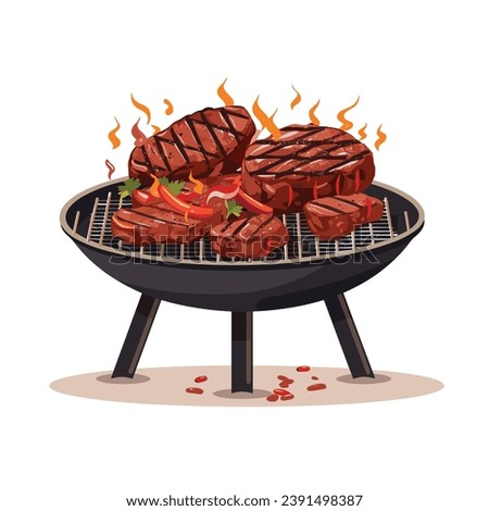 A vector illustration of two juicy steaks cooking on a hot grill
