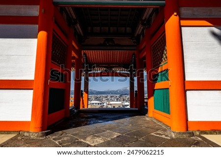 Image, Stock Photo Picturesque scenery of ancient bridge in gorge at sundown