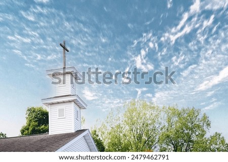 Similar – Image, Stock Photo Church tower of the Herz Jesu church in Bad Kissingen in front of a thick cloud front