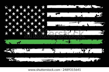 A vector of grunge USA flag with a thin green line - a sign to honor and respect American border patrol