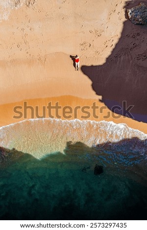 Similar – Image, Stock Photo Woman resting on sandy beach on cloudy day