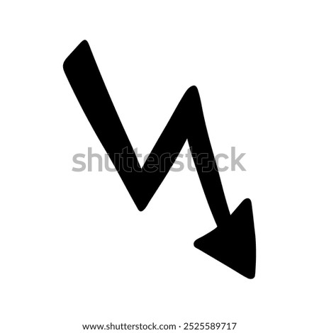 Angular arrow in lightning shape doodle. Hand drawn element for navigation and presentations.