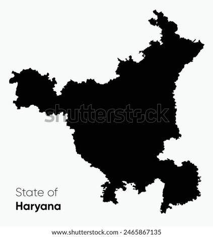 Haryana vector map with blac fill color on white background. Location map of Haryana, a state in North India. Haryana map vector illustration. Former part of Punjab. Industrial corridor with Delhi NCR