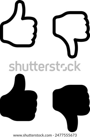 Hand Thumb Up and Hand Thumb Down Icon. Like and Dislike vote click Symbol. Flat Vector Icon Design Template Element. Palm Hand index thumbs up