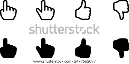 Hand Thumb Up and Hand Thumb Down Icon. Like and Dislike vote click Symbol. Flat Vector Icon Design Template Element. Palm Hand index thumbs up