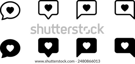 Social media online platform concept, online social communication on applications, Photo frame with heart and love emoji icon. Chat bubble reaction for care. Editable eps vector illustration