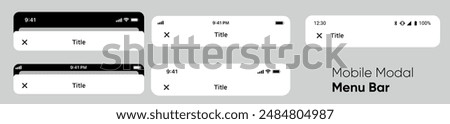 Mobile menu bar ui template with cellular icons. Iphone and android smartphone modal collection